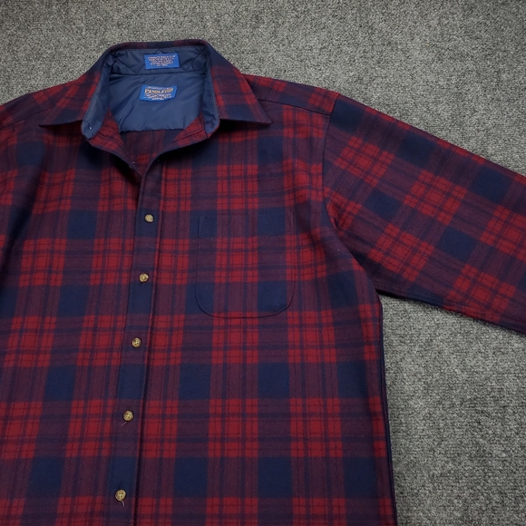 Vintage Pendleton Wool Flannel Shirt Mens Large Tartan Plaid Button Up Red Blue - Picture 3 of 11